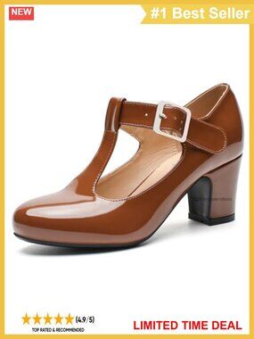 T-Strap Mary Jane Pumps Chunky Block Heels Closed Toe Dress Shoes